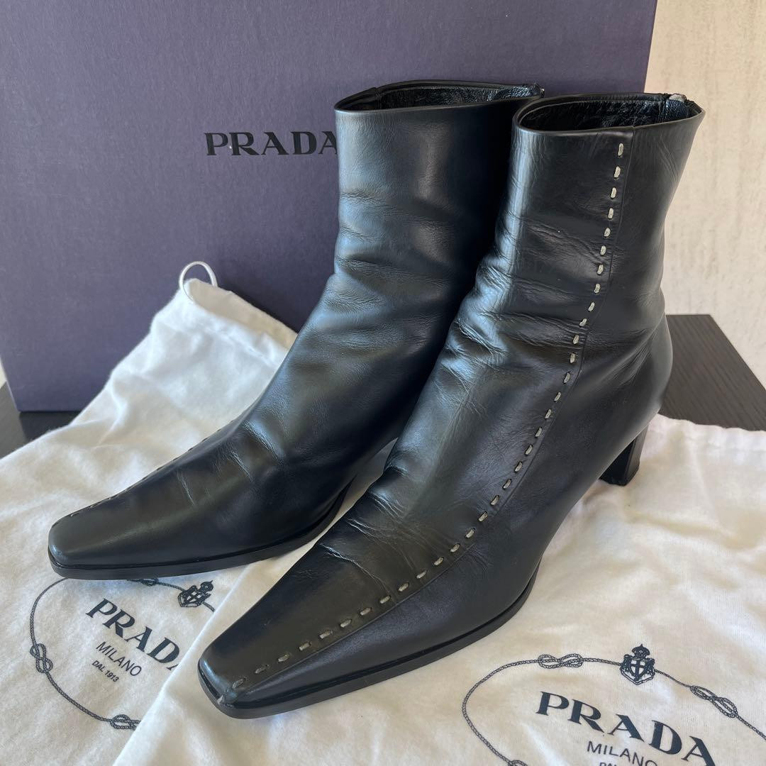 PRADA Short Boots Shoes EU 36.5 US 6.5 Black Used Item Good Condition From Japan thumbnail 2