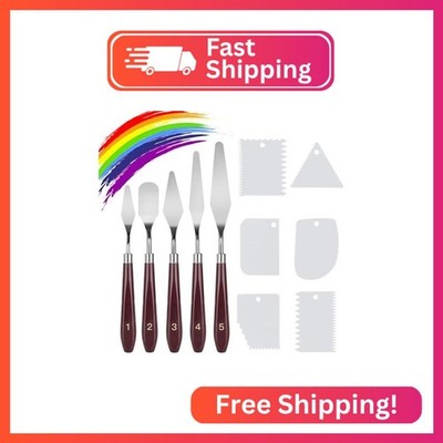 11 Pcs Palette Knife Set, 5 Pcs Stainless Steel Palette Knives and 6 Pcs Plastic