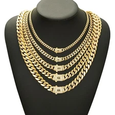 6-14mm Stainless Steel 12k Gold Plated Miami Hip Hop  Cuban Necklace or Bracelet