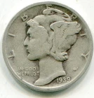 US Mercury Dime 1939-D KM-140  .0723 oz ASW  lotfeb4693