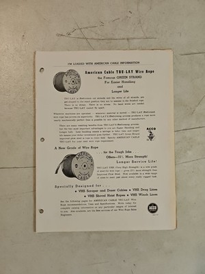 Vintage 1957 American Chain & Cable Co ACCO True-Lay Wire Rope Brochure 