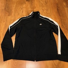 Vtg NIKE Black/White Striped Arms Full Zip Track Jacket Women  s Sz M 8-10