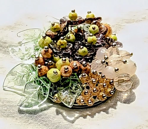 Vintage Miriam Haskell costume jewelry 2 pins AB glass faceted beads brooch