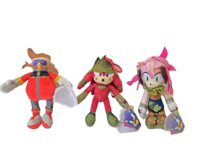 3× Sonic Prime Clip-On Plüsch Set Tasche Clips Knuckles Amy Rose Dr. Eggman SEGA 