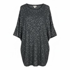 REISS Black Sequin Embellished Short Sleeve Knitted Tunic Sweater Dress Large 
