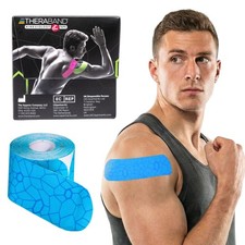 THERABAND Kinesiology Tape, Blue/Blue, 1 Roll, with 2" X 1" Strips, Blue/Blue