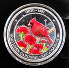 Ohio US State Bird & Flag Colorized Rare Vtg Red Bullion-0.999 Silver 1 Oz Coin