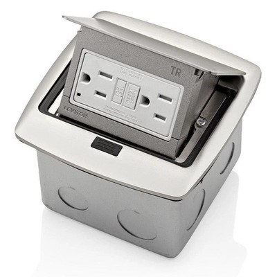 Pop-Up Floor Box with 15 Amp, Tamper-Resistant Self-Test GFCI Outlet, Brushed