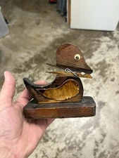 Vintage Duck Paper Clip Note Recipe Holder Desk Accessory Carved Wood Folk Art
