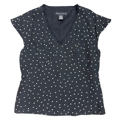 VTG Y2K Apostrophe Polka Dot Blouse V-Neck Lace Trim Womens Size 8 