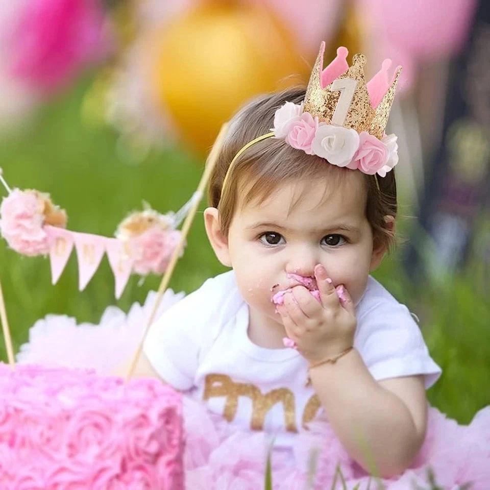 1er Sombrero Cumpleaños Niña Decoraciones Primero para Regalos Bebé Oro Rosa Corona Parte Foto 3 de 4