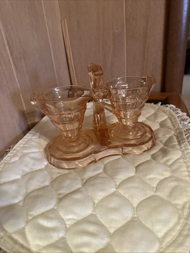 Indiana Glass Tea Room Pink Depression Glass Creamer & Sugar With Carrier