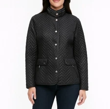 Basler Women's Jacket Black Quilted  Long Sleeve Snap Front Size 40