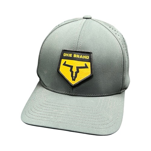 The Okie Brand Grey Performance Snapback Hat Yellow Longhorn Patch Cap