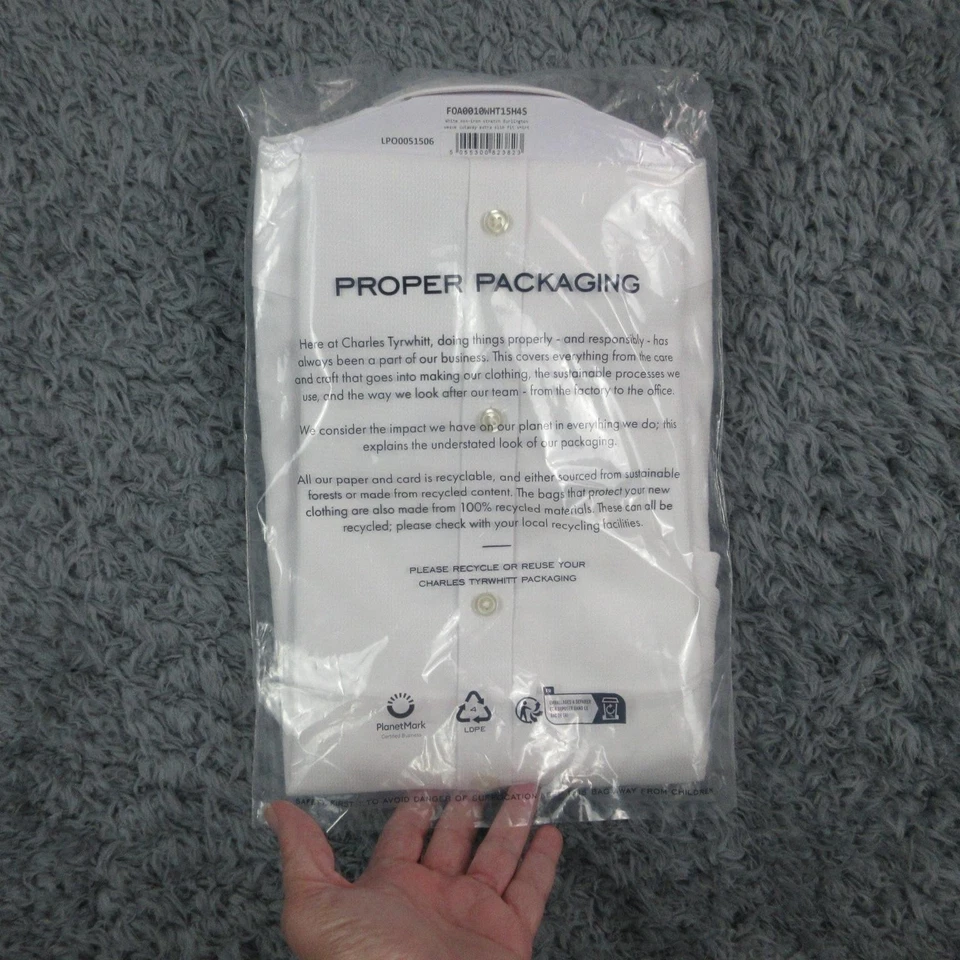 Camisa de vestir Charles Tyrwhitt para hombre 15.5 34 blanca sin corte de hierro extra delgada nueva con etiquetas Foto 3 de 4