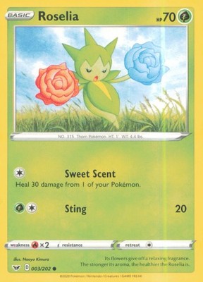 ROSELIA 003/202 COMMON SWORD & SHIELD POKEMON NEAR MINT