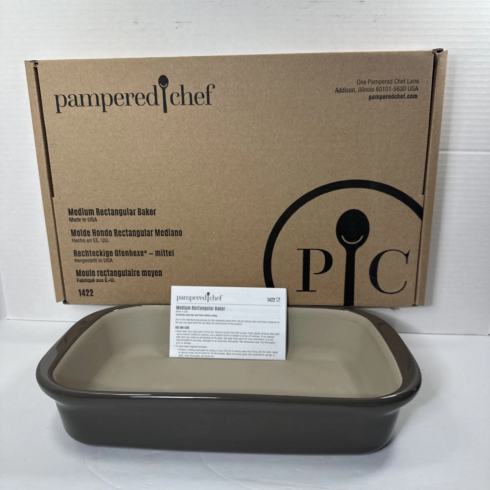 Pampered Chef Stone Medium Gray Rectangle Baker 1422