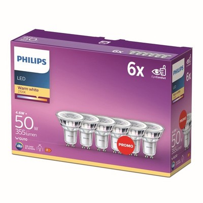 Philips LEDclassic Light Bulb, Replaces 50 W GU10, Pack of 6, Warm White