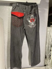 13 Bdenim Men’s Black Jeans 36x32 Embroidery Red Crest Distressed