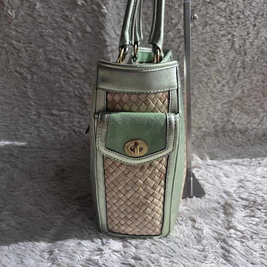 COACH SOHO Straw Large Boxy Tote Basket Bag Green - Gem