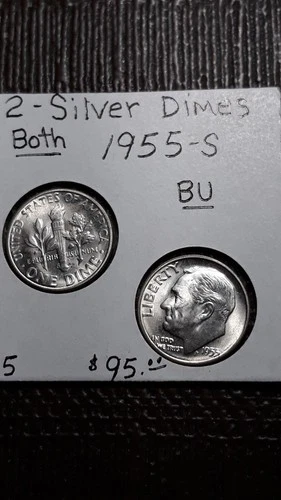 2  Silver Dimes BU Luster   Both 1955-S   Roosevelt  Dimes  Lot A-5