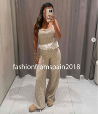 ZARA NEW WOMAN MID-RISE TEXTURED RUFFLE PANTS ECRU BROWN S,M,L 5039/274/086