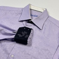 Robert Graham Dress Shirt Mens 16.5 L Purple Paisley Convertible Cuff Cotton