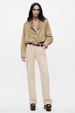 NWT Zara The ZW Low Waist Full Length Bootcut Tan Button Fly Jeans Size 2
