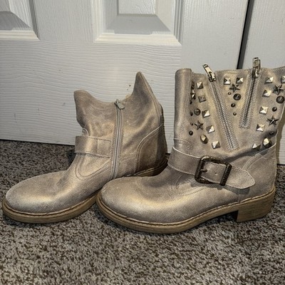 Nero Giardini Leather Gold Metalic Ankle Boots Size 37 US 7,   MADE IN ITALY, 