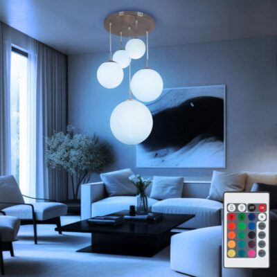 RGB LED Hänge Lampe Farbwechsel Kugel Dimmbar Flur Decken Leuchte Fernbedienung