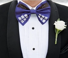 Blue Police Box Pre Tied Bow Tie Formal Wedding Tux Prom Handmade to Order