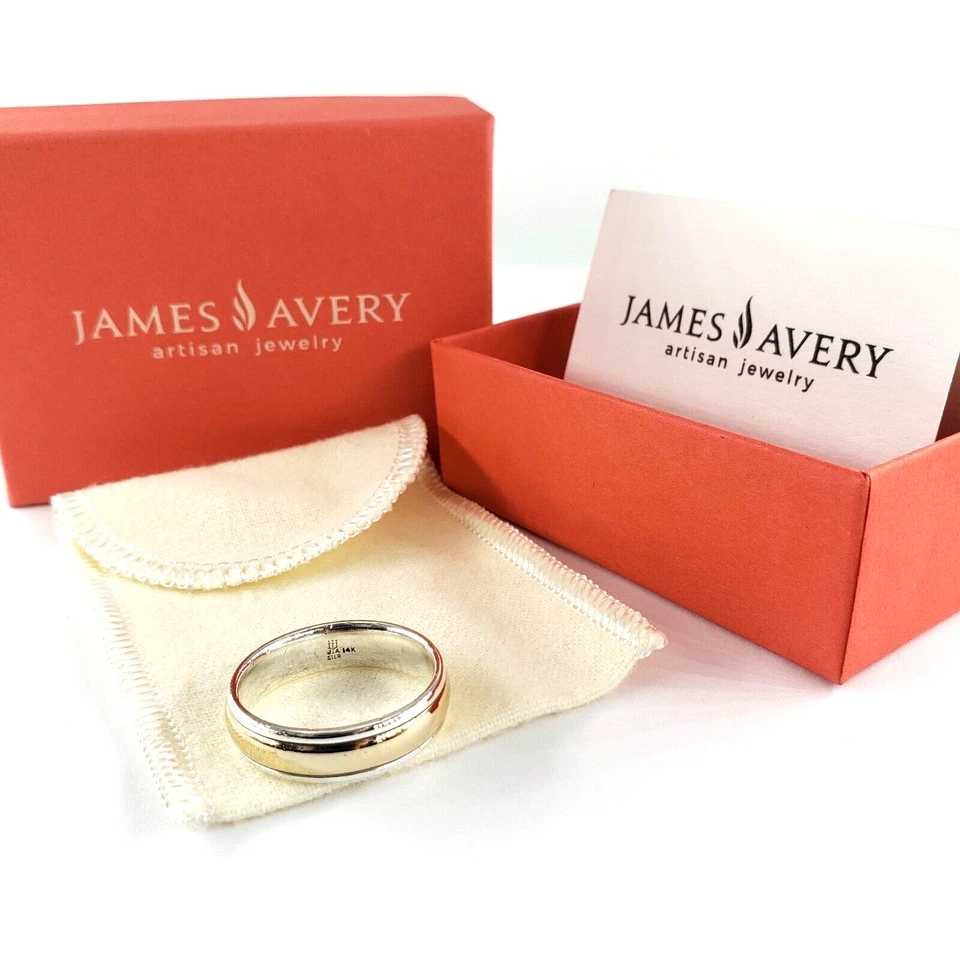 Anillo de boda James Avery de oro amarillo de 14k de plata de ley para hombre talla 9,5 dos tonos