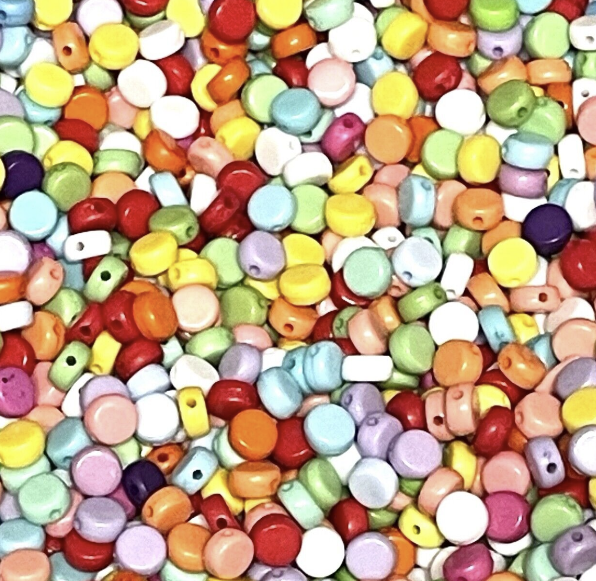 150x Multicolour 7mm x 4mm Flat Round Beads
