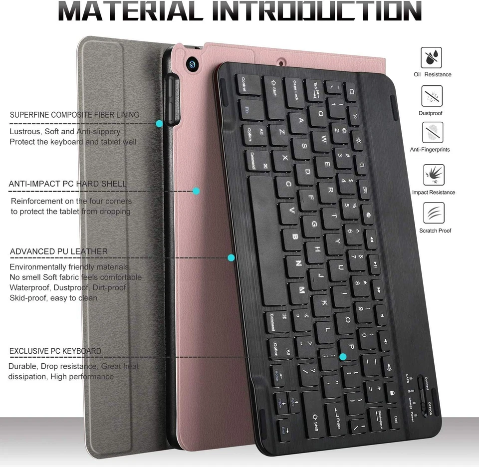 PU Leather Wireless Keyboard Case for 2019 iPad 10.2 Tablet 7th Gen, Rosegold - Image 2 of 4