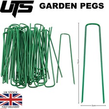 Green Metal Ground Pins Multi Pack U-Shaped Garden Membrane Pegs Fabric Staples