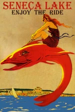 Seneca Lake Enjoy The Ride Beach Girl Big Fish Vintage Poster Repro FREE S/H