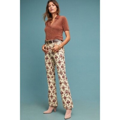 Anthropologie Pilcro High Rise Bootcut Floral Corduroy Pants 32