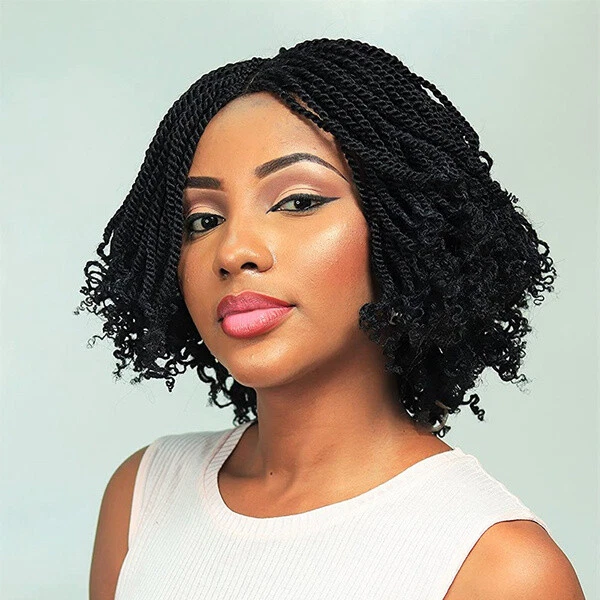 Pelucas trenzadas rizadas pelucas sin encaje para mujer pelucas trenzadas cortas sintéticas  Foto 4 de 4