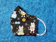 Washable Handmade Fabric Face Mask filter pocket KITTENS CATS AND YARN