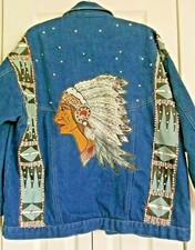 Jou Jou Jean Denim Jacket Vintage 1977 Size 2 (xl) Female Indian Head Rare!