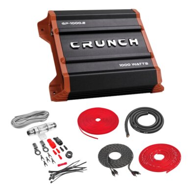 Crunch GP-1000.2 1000W 2-Channel Car Amplifier w/ Free Belva 4 Gauge Amp Kit