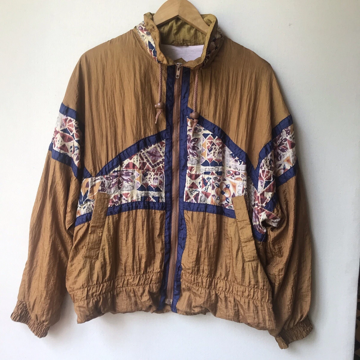 Vtg OTELLO Pelle Women Nylon Zip Up Jacket Smocked Elastic Cuff Drawstring Lined