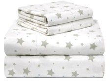 Pointehaven 180 GSM Deep Pocket STARS Printed Cotton Flannel Sheet Set Twin XL