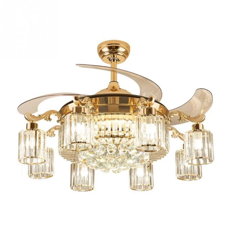 42" Luxury 8-Lights LED Crystal Chandelier Retractable Ceiling Fan Lamp w/Remote - Image 2 of 4