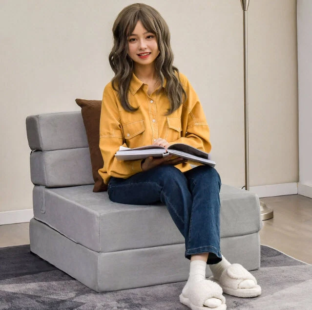 Sillón Sofá Cama Convertible De Descanso Poliéster Esponja Cama Triple Plegable Foto 3 de 4