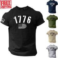 American Flag 1776 T-Shirt Patriotic USA Veterans Military Mens Vintage Freedom