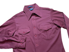 Vtg 70s Van Heusen Splendor Knit Mod DISCO Wide Butterfly Collar Shirt Maroon L