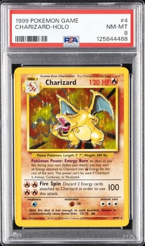 1999 POKEMON BASE SET UNLIMITED #4 CHARIZARD-HOLO PSA 8