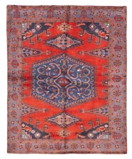 Vintage Red Traditional 5'3" x 6'8" Hand-Knotted Oriental Wool Area Rug