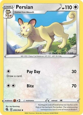 Persian Uncommon SWSH08: Fusion Strike 200/264 NM